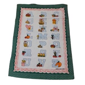 Vintage scarf Handmade Alphabet Pattern faux Cross Stitch  50 X 70